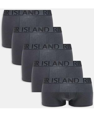 River Island Confezione Da 5 Boxer Aderenti Grigio Scuro Con Fascia - Blu