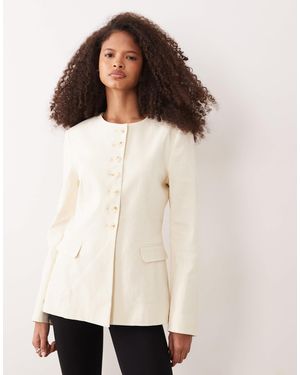ARKET Linen Look Collarless Blazer - Natural