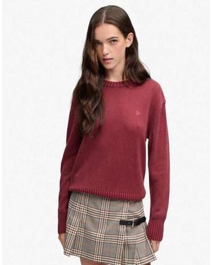 Superdry Classic Knitted Washed Crew Neck Jumper - Red