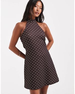 Vero Moda Halter Neck Polka Dot Mini Dress - Brown