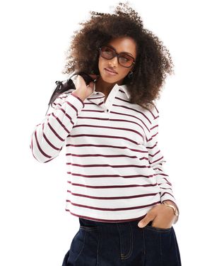 ONLY Stripe Long Sleeve Polo - White
