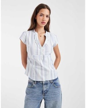 Hollister Cinched Short Sleeve Henley Shirt - White