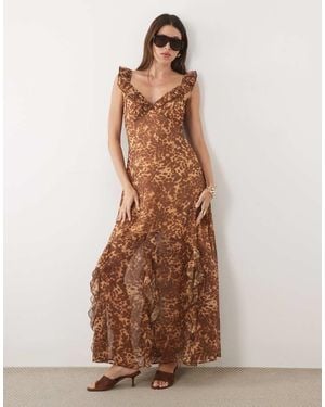 Miss Selfridge Chiffon Ruffle Cami Maxi Dress - Brown