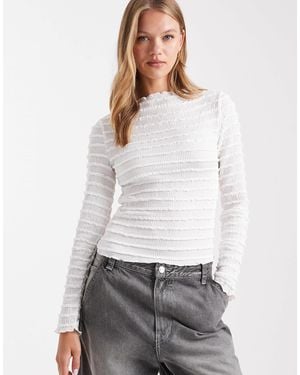 Pieces Bubble Textured Long Sleeve Jersey Top - White