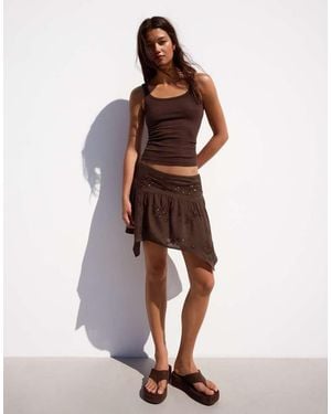 Bershka Embroidered Handkerchief Skirt - Brown