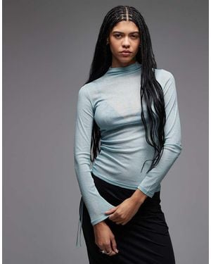ASOS Asos Dsign High Neck Semi Sheer Ruched Long Sleeve Top - Grey