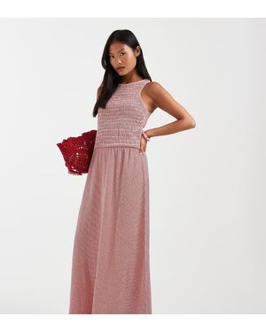 Only Petite Mouwloze Maxi Smockjurk Met Gingham Ruit - Rood