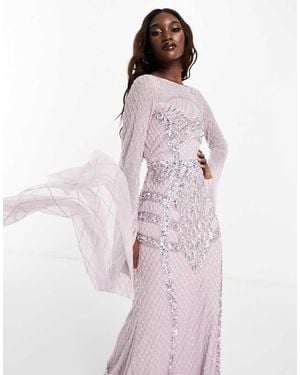 Beauut Embellished Maxi Dress With Exaggerated Sleeve - Pink