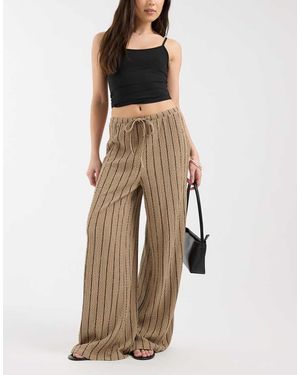 New Look Textured Wide Leg Trousers - Natural