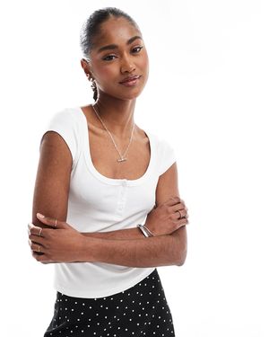 Stradivarius Popper Detail Sweetheart Neck T-shirt - White