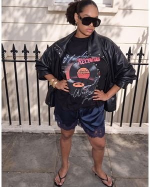 ASOS Asos Design Curve Embellishment Oversized T-shirt With Vintage Vinyl Graphic - Blue