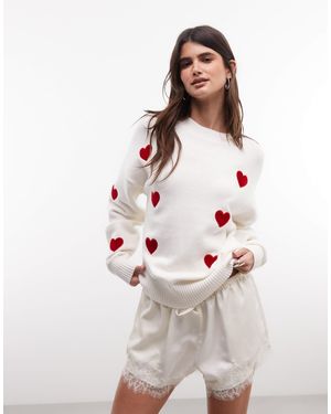 French Connection Pull en maille avec appliqué cœur - Blanc