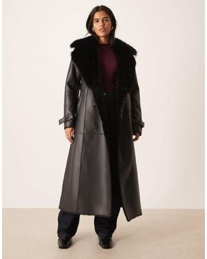 Urbancode Faux Leather Belted Coat - Black
