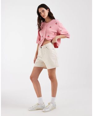 Dickies 5 Inch High Waist Denim Shorts - Red