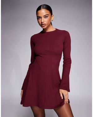 ASOS Ribbed Fluted Sleeve Skater Mini Dress With Seam Details - Red