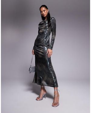 DASKA Vestito Lungo Pitonato Metallizzato - Nero