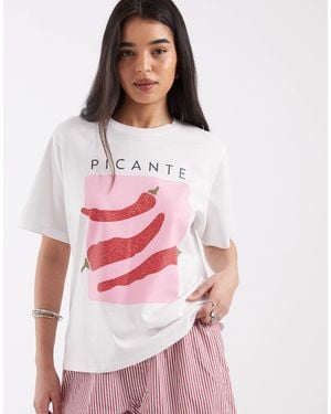 JJXX T-shirt With Chilli Pepper Front Print - White