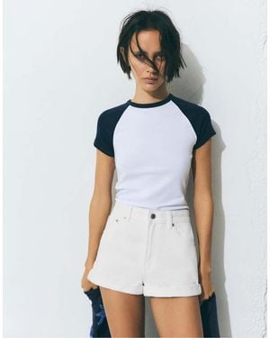 Pull&Bear Mom Fit Denim Shorts With Turn-up Hems - White