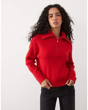 Mango Quarter Zip Sweater - Red