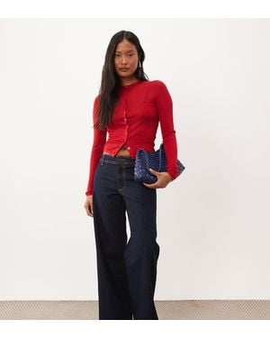 JDY Petite Vanessa Jeans A Vita Media E Gamba Larga - Rosso
