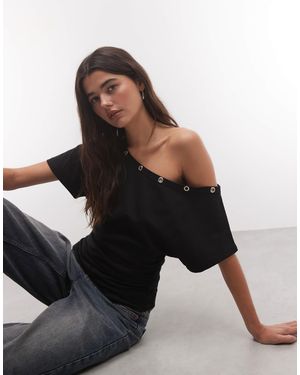Collusion Eyelet Detail Off Shoulder Top - Black