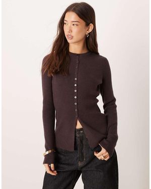 Aware Compact Rib Knitted Mini Button Front Cardigan - Brown