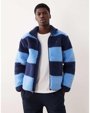 Polo Ralph Lauren Icon Logo Block Stripe Full Zip Borg Jacket - Blue