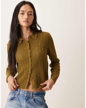 Jdy Open Knit Polo Neck Cardigan - Brown