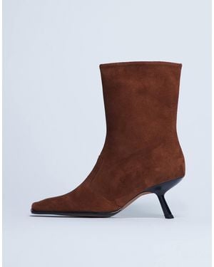 TOPSHOP Sienna Premium Leather Square Toe Mid Heel Boots - Brown