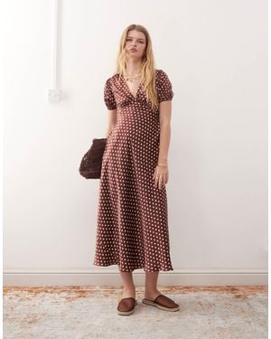 Reclaimed (vintage) Midi Tea Dress With Puff Sleeves And Cross Back - Multicolor