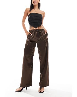 4th & Reckless Pantalones Marrones De Pernera Recta Con Lazada En La Cintura De Satén De -Marrón - Negro