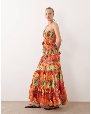 ASOS Smocked Waist Tiered Maxi Skirt - Orange