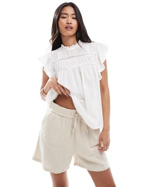 ONLY Tie Front Textured Linen Look Bermuda Shorts Co-ord - White
