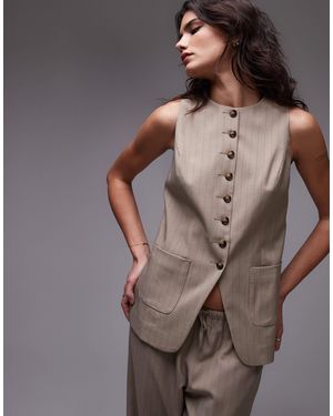 TOPSHOP High Neck Waistcoat With Pocket - Brown
