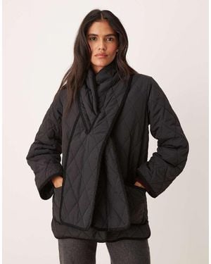 Nobody's Child Scarf Detail Quilted Jacket - Black