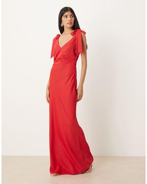 Pretty Lavish Piper Bow Shoulder Maxi Dress - Red