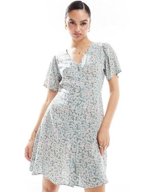 ONLY V Neck Tie Waist Mini Dress - White