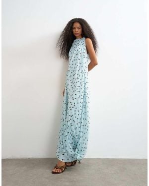 TOPSHOP Draped Hem Chiffon Midi Occasion Dress - Blue