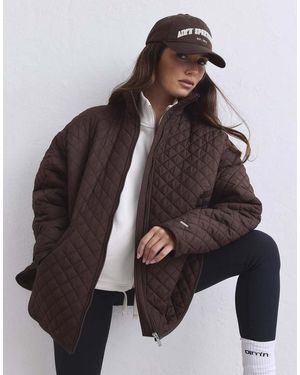 Aim'n Chaqueta Acolchada Extragrande Con Cuello Alzado En-Marrón