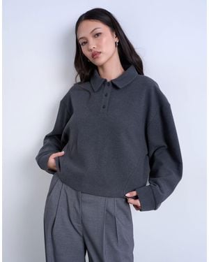 TOPSHOP Boxy Long Sleeve Polo Co-ord - Blue