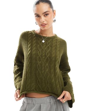 Brave Soul Cable Knit Wide Sleeve Jumper - Green