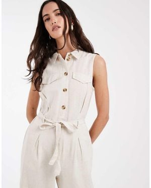 Vero Moda Utility-Jumpsuit Met Linnenlook En Gestrikte Taille - Wit