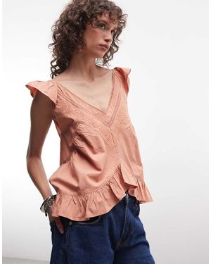 Reclaimed Vintage Top Frill Sleeves And Lace Trims - Blue