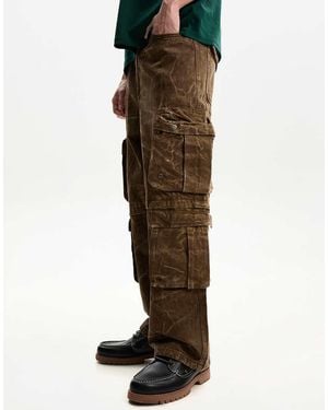 Bershka Acid Wash Multi-cargo baggy Trousers - Brown