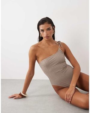 The Frolic Exclusive Tie One Shoulder Cinch Waist Swimsuit - Brown