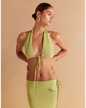 Wanderdoll – heidi – vorne gebundenes strand-bustier-oberteil aus metallic-strick - Grün