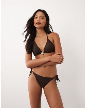 Aray Triangle Bikini Set With Hardware Detail - Brown