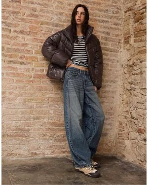 Stradivarius Cropped High Neck Padded Jacket - Brown
