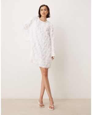 Y.A.S Textured Long Sleeve Mini Dress - Natural