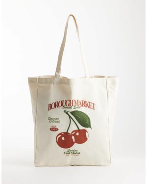 Jack & Jones Canvas Tote Bag With Borough Market Print - White